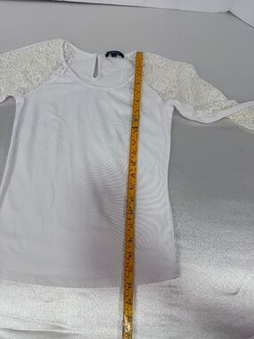 Ambiance White Lace Top Women Small Short Sleeve Blouse Casual Stretch Shirt